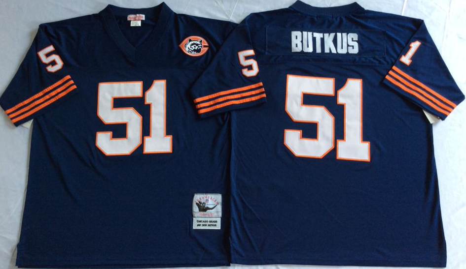 Men NFL Chicago Bears #51 Butkus blue style2 Mitchell Ness jerseys